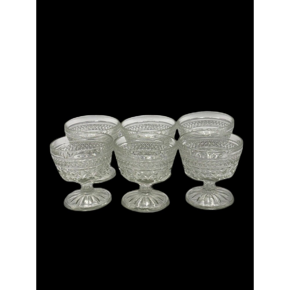 Vintage Set Of 6 Anchor Hocking Wexford Clear Pressed Glass Sherbet Dessert Cups